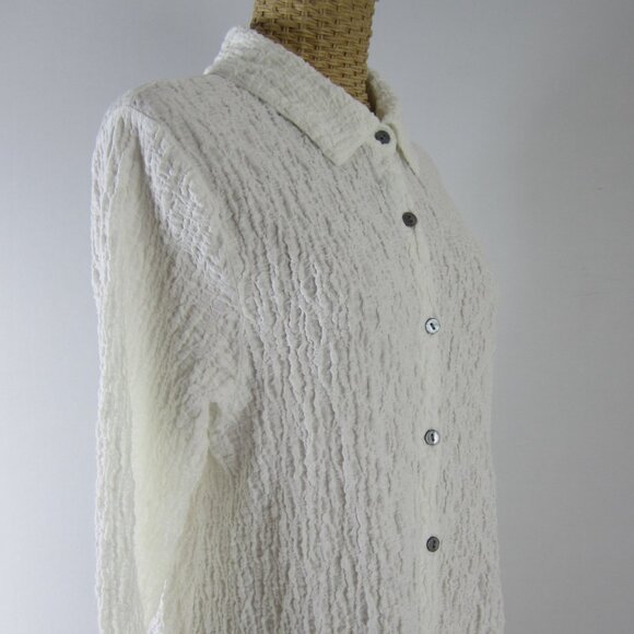 Habitat Womens Large Ivory White LS Cotton Blend Button Shirt Relaxed Stretchy - Picture 3 of 13
